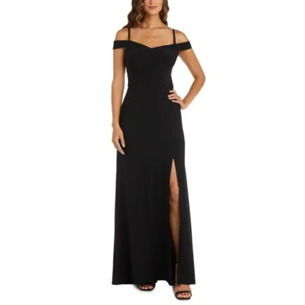 MORGAN & CO Off Maxi Gown Juniors 11 Black The Shoulder Cutout Slit Cap Sleeve